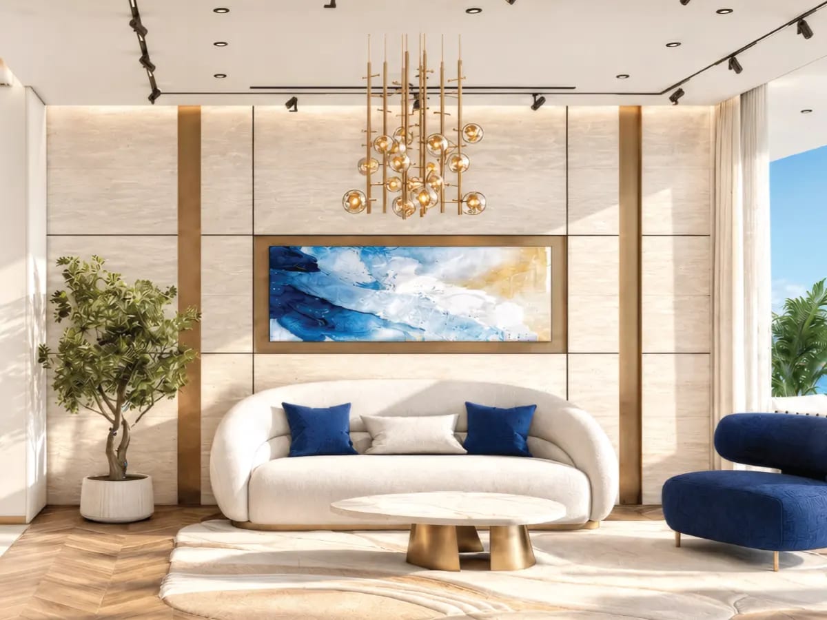 Fully furnished living room at Shahrukhz Residences