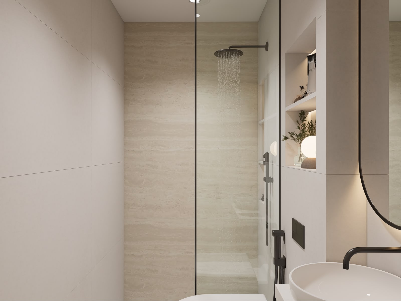 Shower Detail — Travertine Finish
