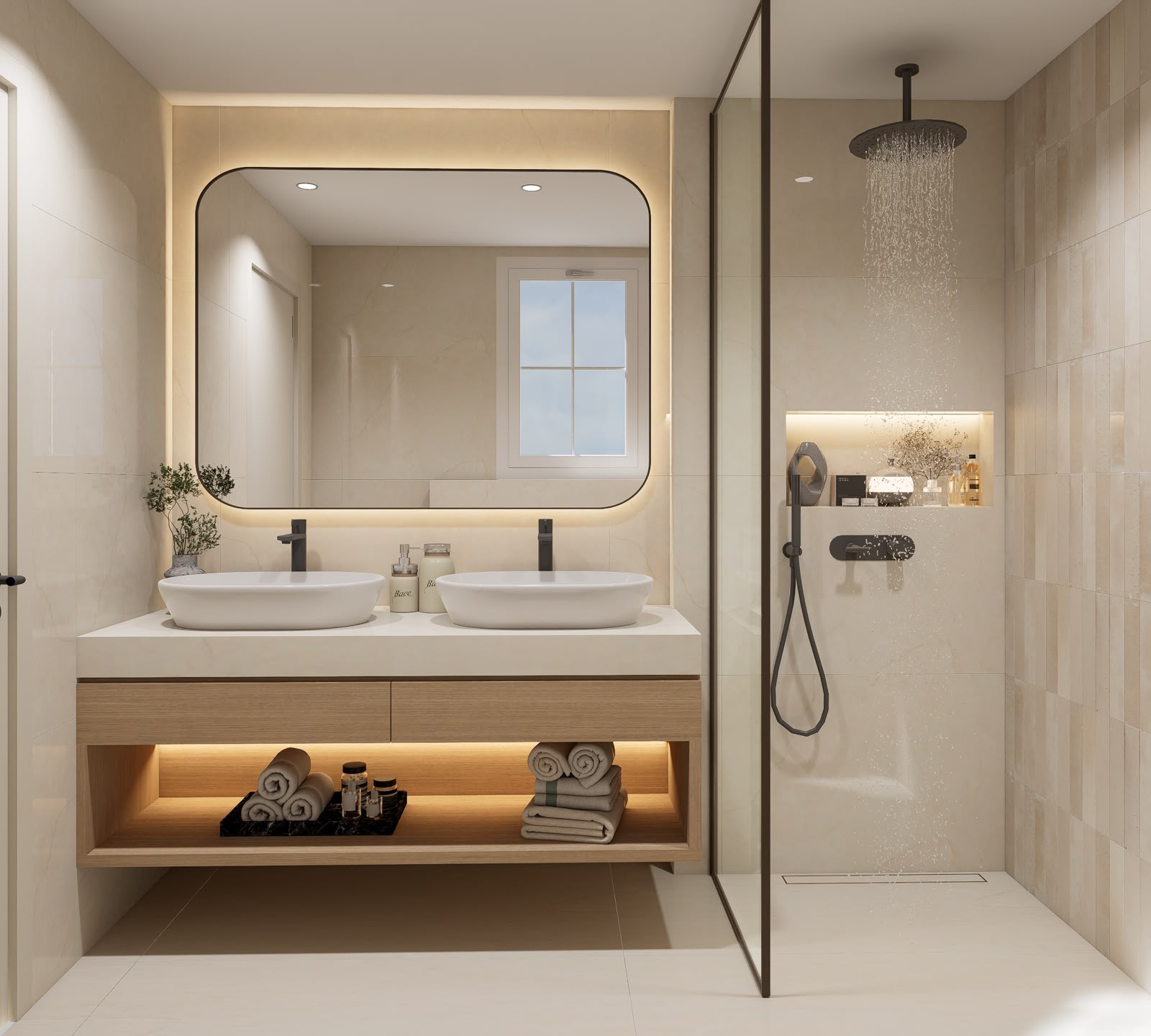 Primary Bathroom — Dual Vanity & Rain Shower