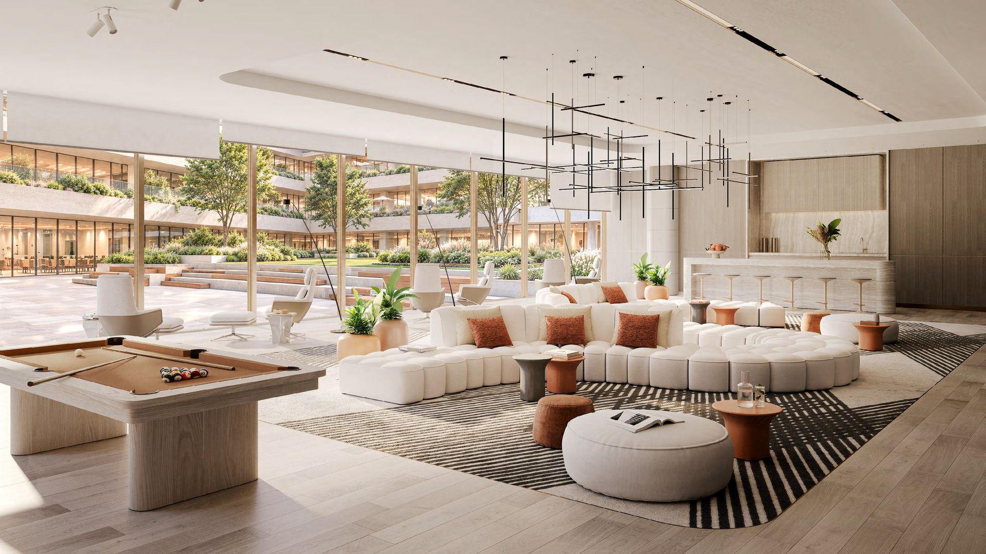 Business centre lounge with meeting areas at The Yards Plaza