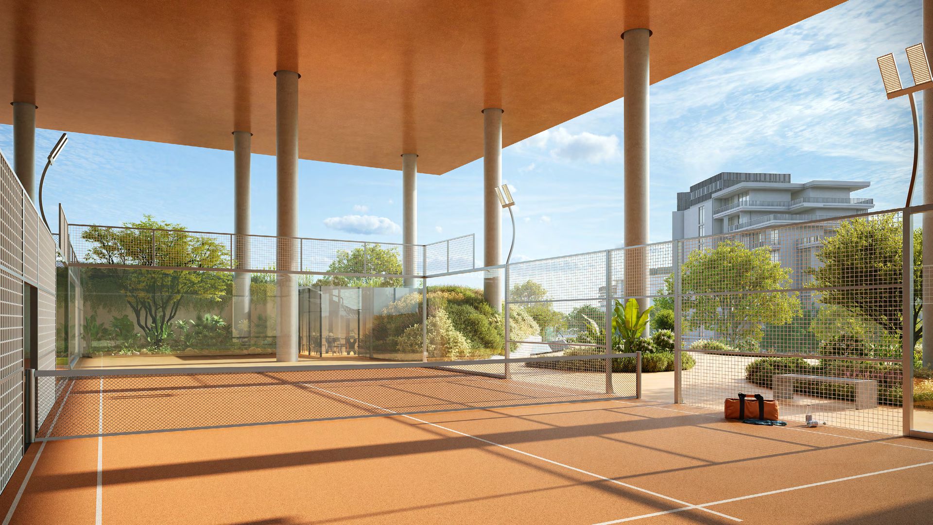 Covered padel court at The Yards Plaza office development